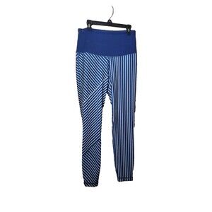 Zelos Navy White Striped High Waist Active Leggings Medium Athleisure Chic